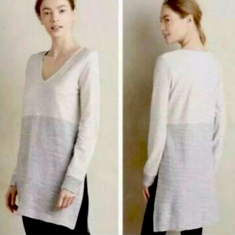 Anthropologie Saturday Sunday Grey Striped Split Hem V-Neck Tunic Dress size XS
